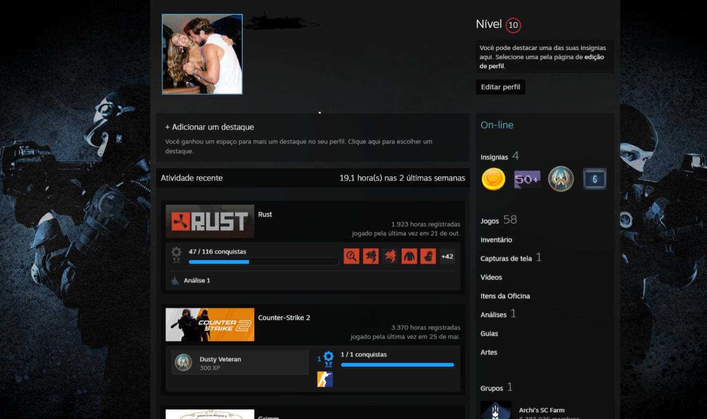 Conta Steam de rust com 97 skins, Conta com 1920 horas de rust e nivel 10 steam
