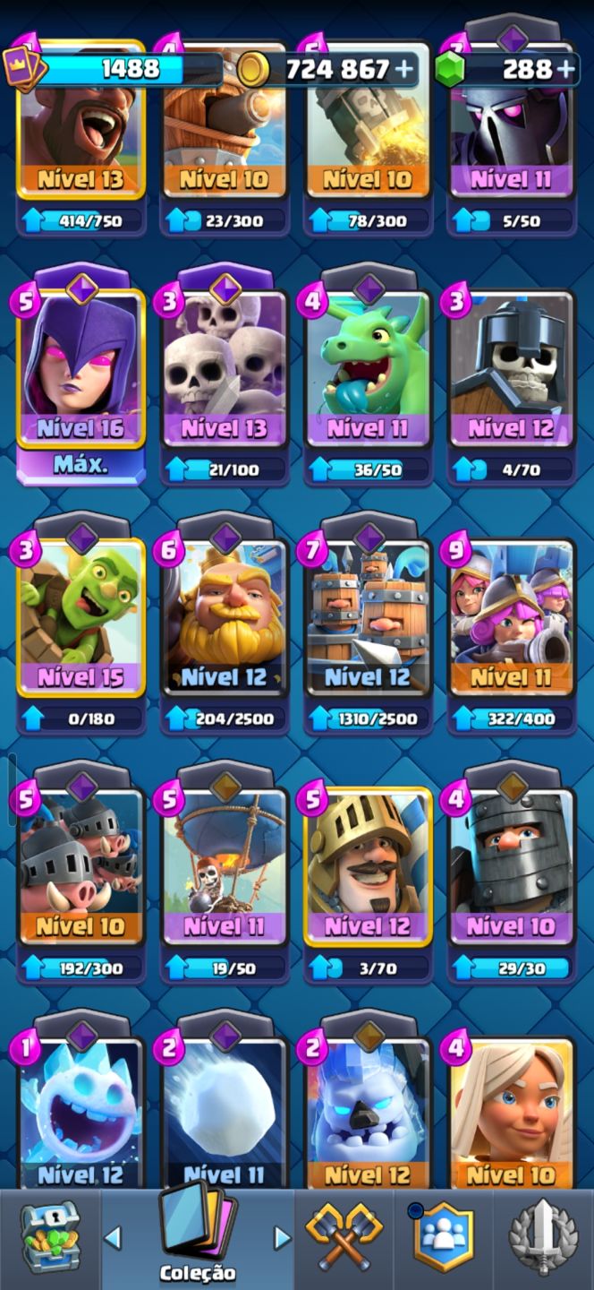 CONTA CLASH ROYALE | ARENA 25 | 724K OURO | BRUXA NÍVEL 16 | VÁRIAS EVOLUÇÕES