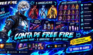 CONTA FREE FIRE LVL 62 | 3 ANGELICAIS | NARUTO | MUITAS SKINS E ITENS RAROS