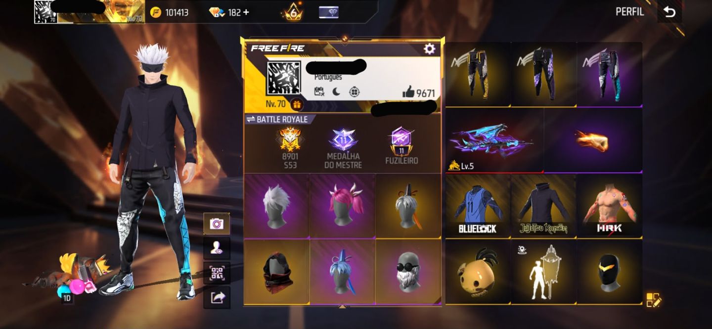 Conta free fire gemada com angelical entrada barba bandeirao punho 650 peitorais