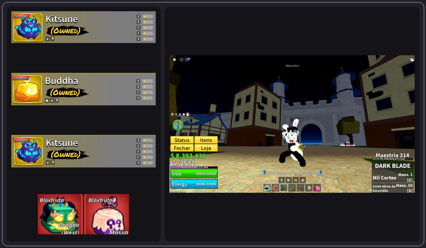 CONTA BLOX FRUITS, LEVEL MAX, DRAGON PERM/KITSUNE PERM/BUDDA PERM, TODASGAMEPASS