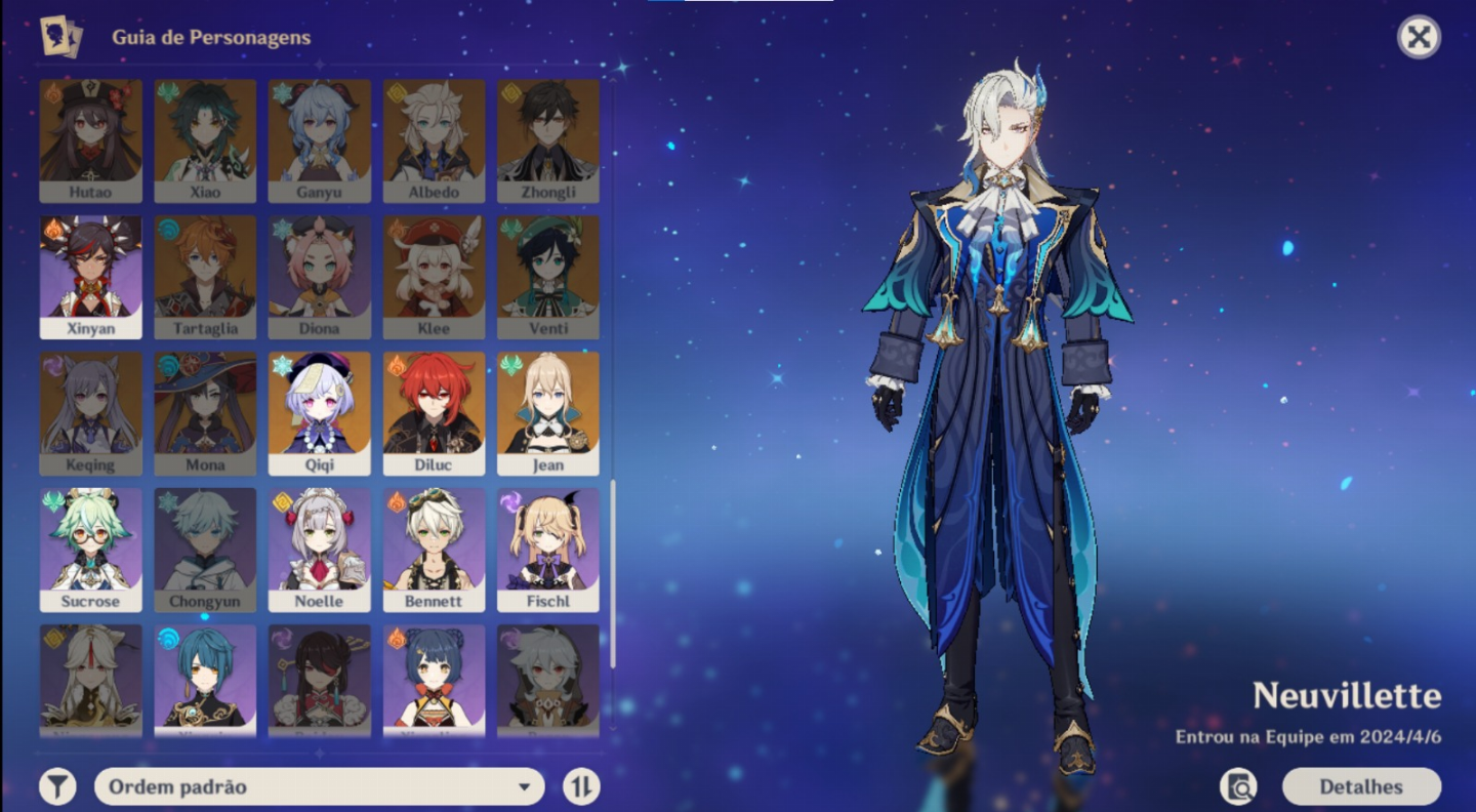 Conta com neuvillette c1, kazuha, chiori, itto, diluc, jean e qiqi