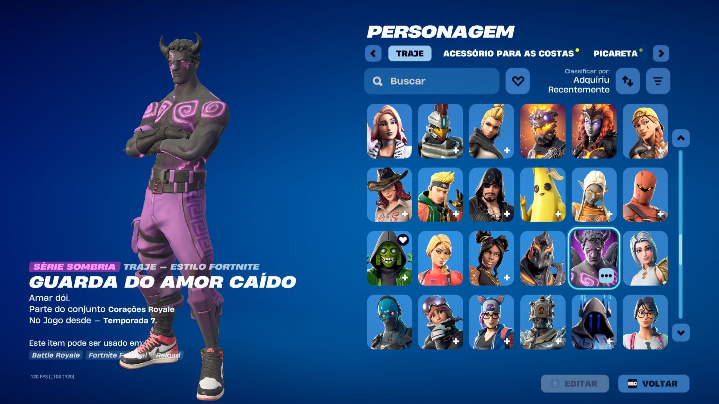 Conta de fortnite 175 skins, 168 picaretas e 144 asa deltas (passe season 4+)