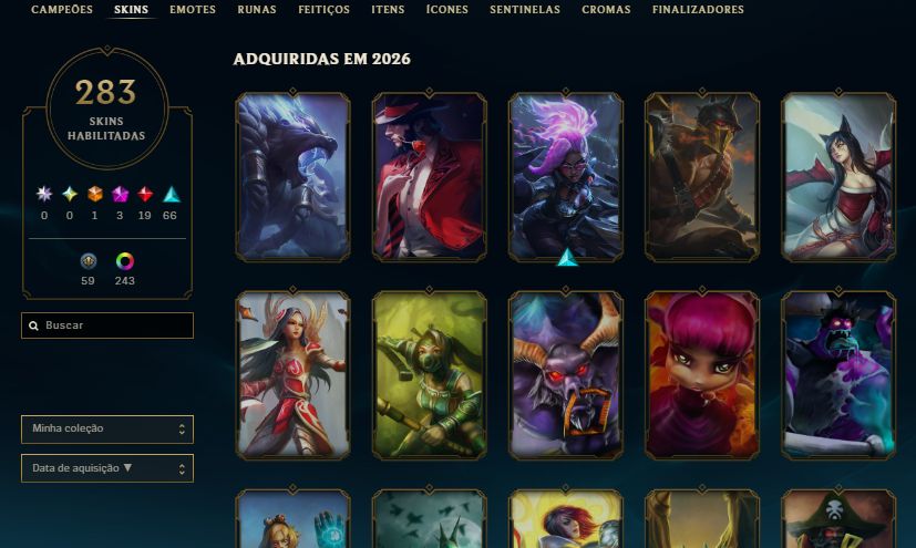 Conta LOL esmeralda lvl 586, full champs, 283 skins