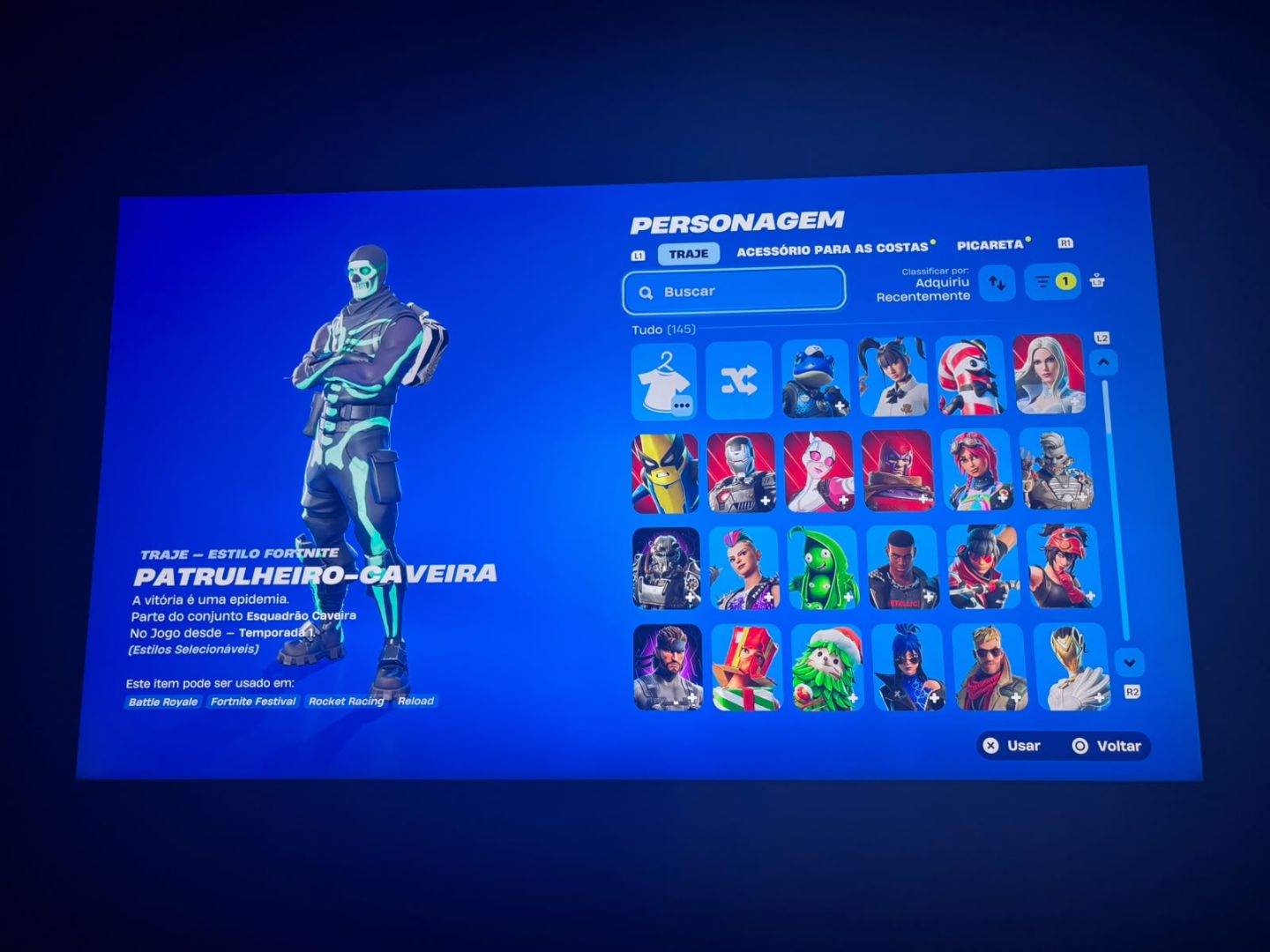 Conta Fortnite, 145 skins passe da temp 4 até a x completos