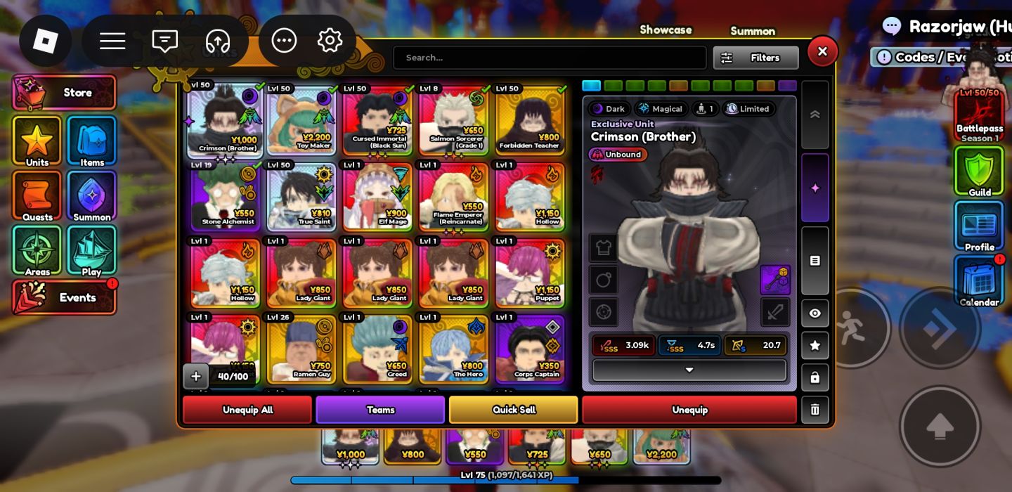 CONTA ANIME EXPEDITION LEVEL 75 FULL META
