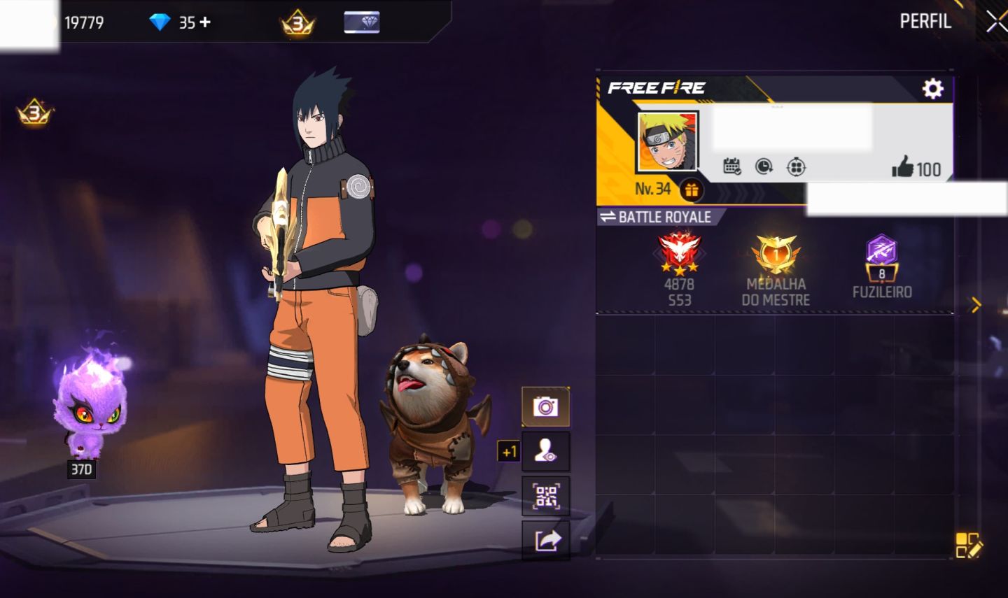 CONTA FF COM SKINS DA PARCERIA NARUTO + 2 EVO
