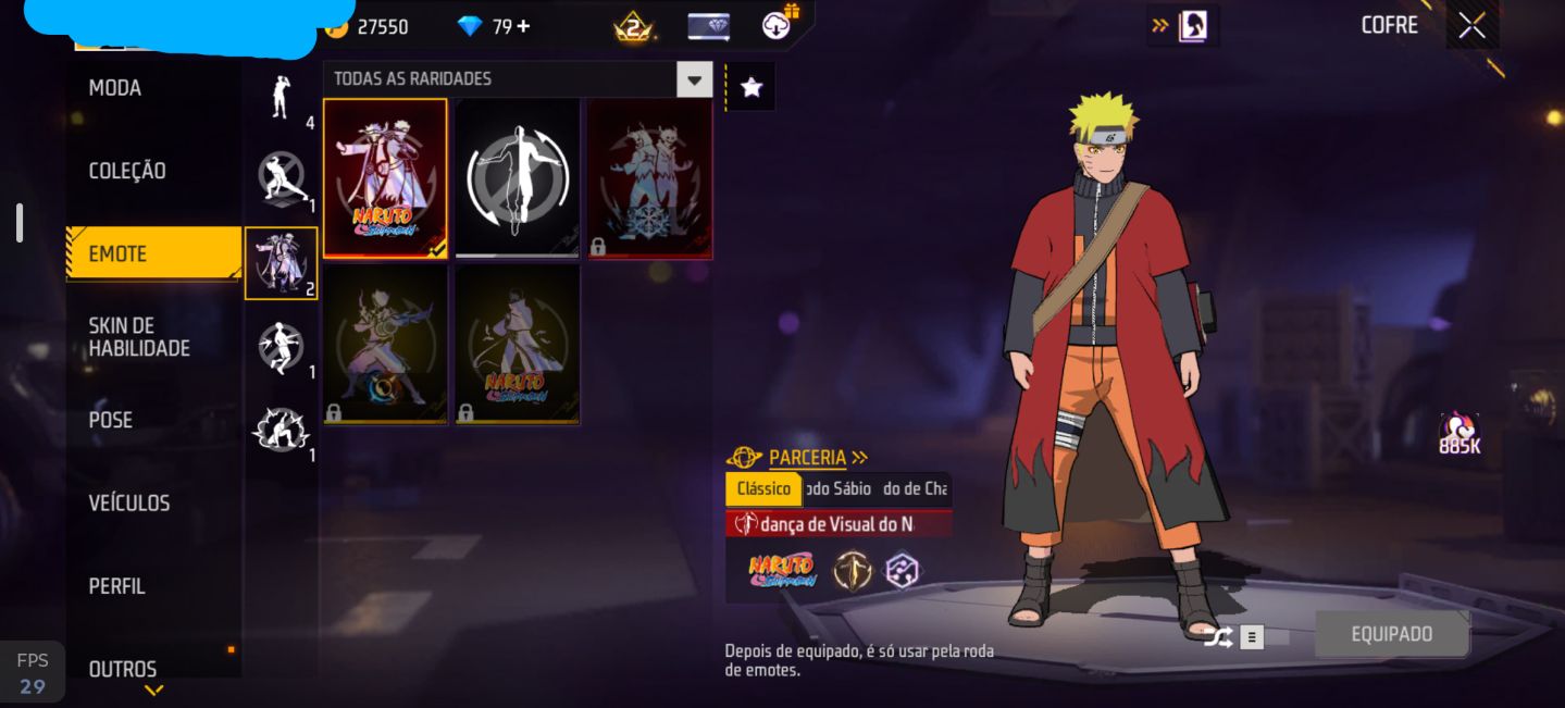 Conta free fire com Naruto