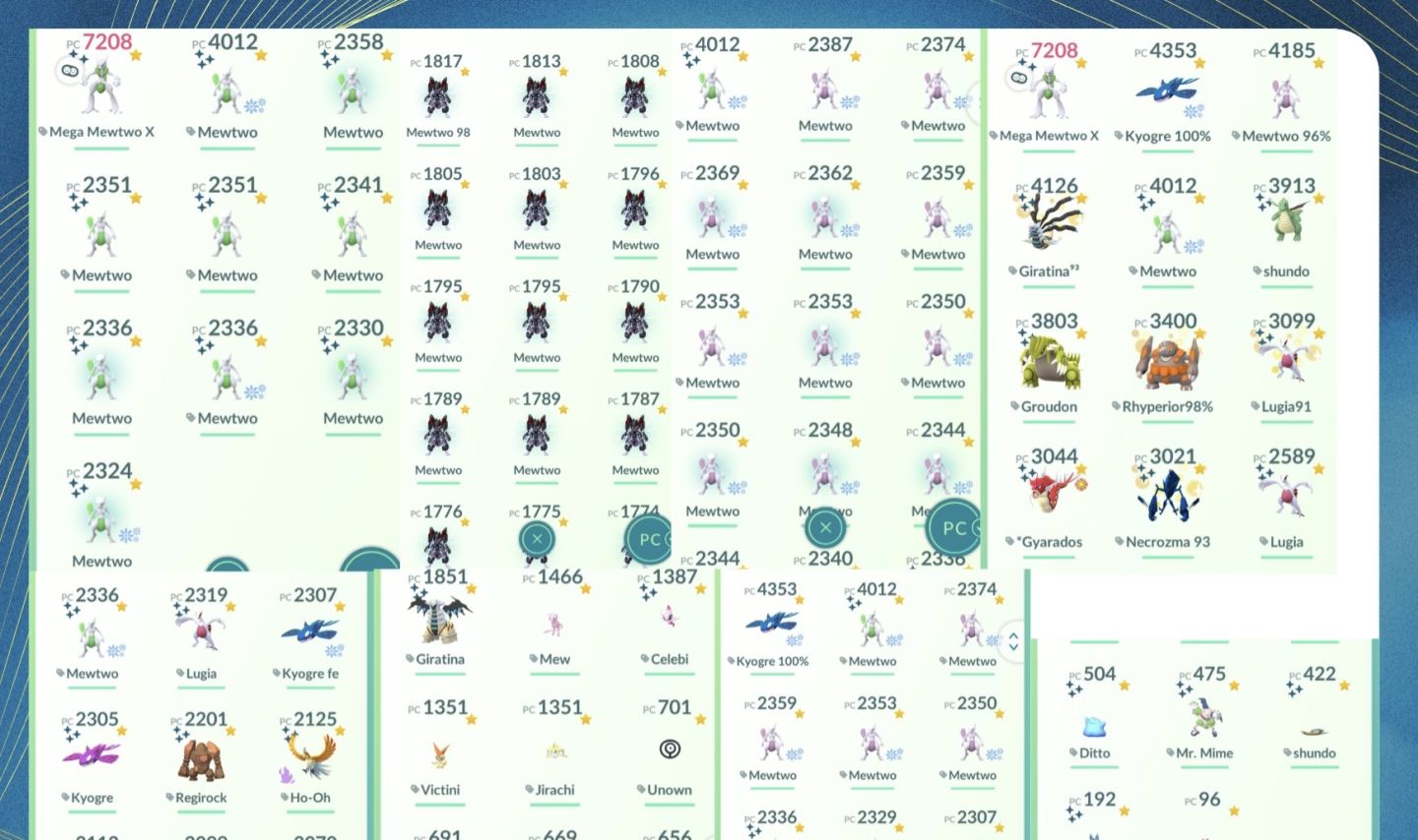CONTA NÍVEL 57 3 SHUNDOS | 262 SHINIES | 10 MEWTWO SHINY E 21 COM ARMADURA |