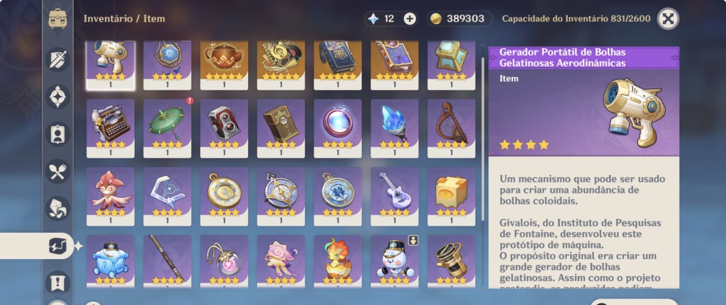 Conta genshin Impact com 24 personagens 5 estrelas, armas 5 estrelas e artefatos