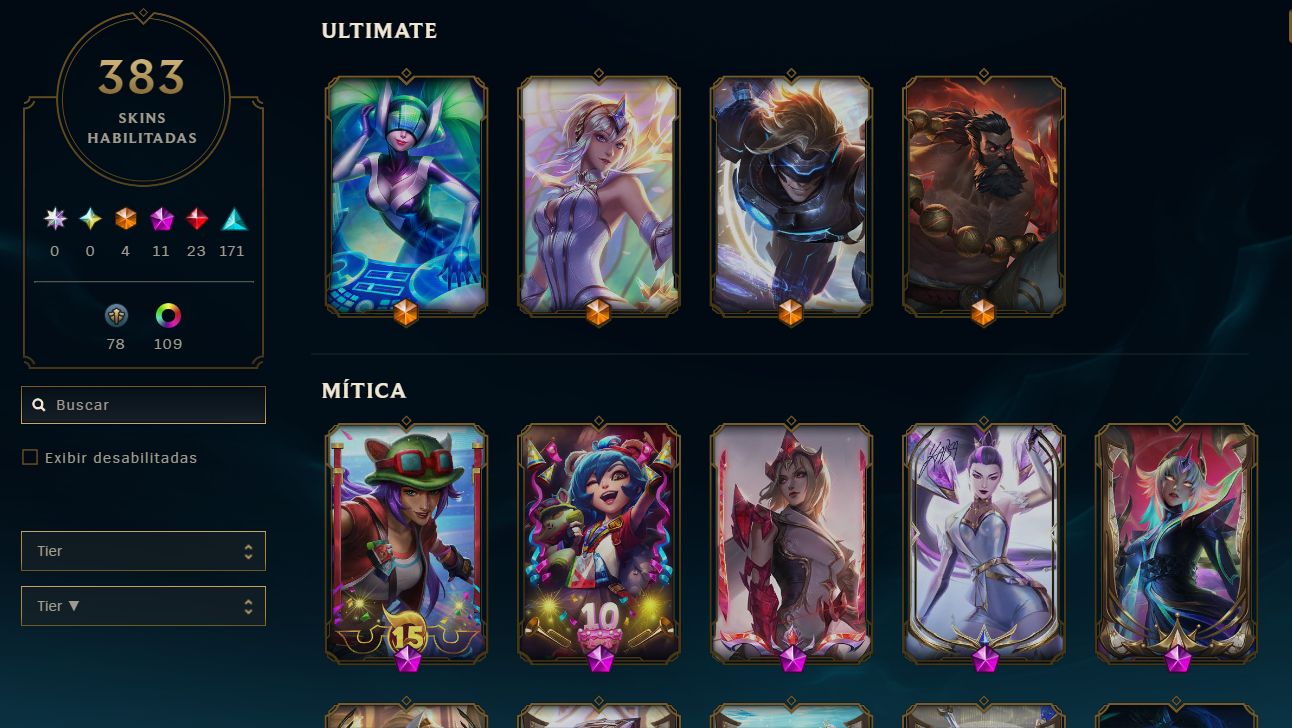 Conta LoL Level 609 | 383 Skins | Full Acesso | BR