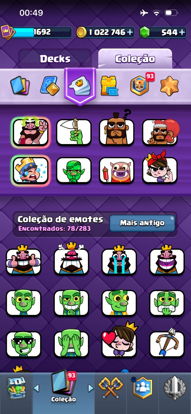 Conta com cartas nível máximo