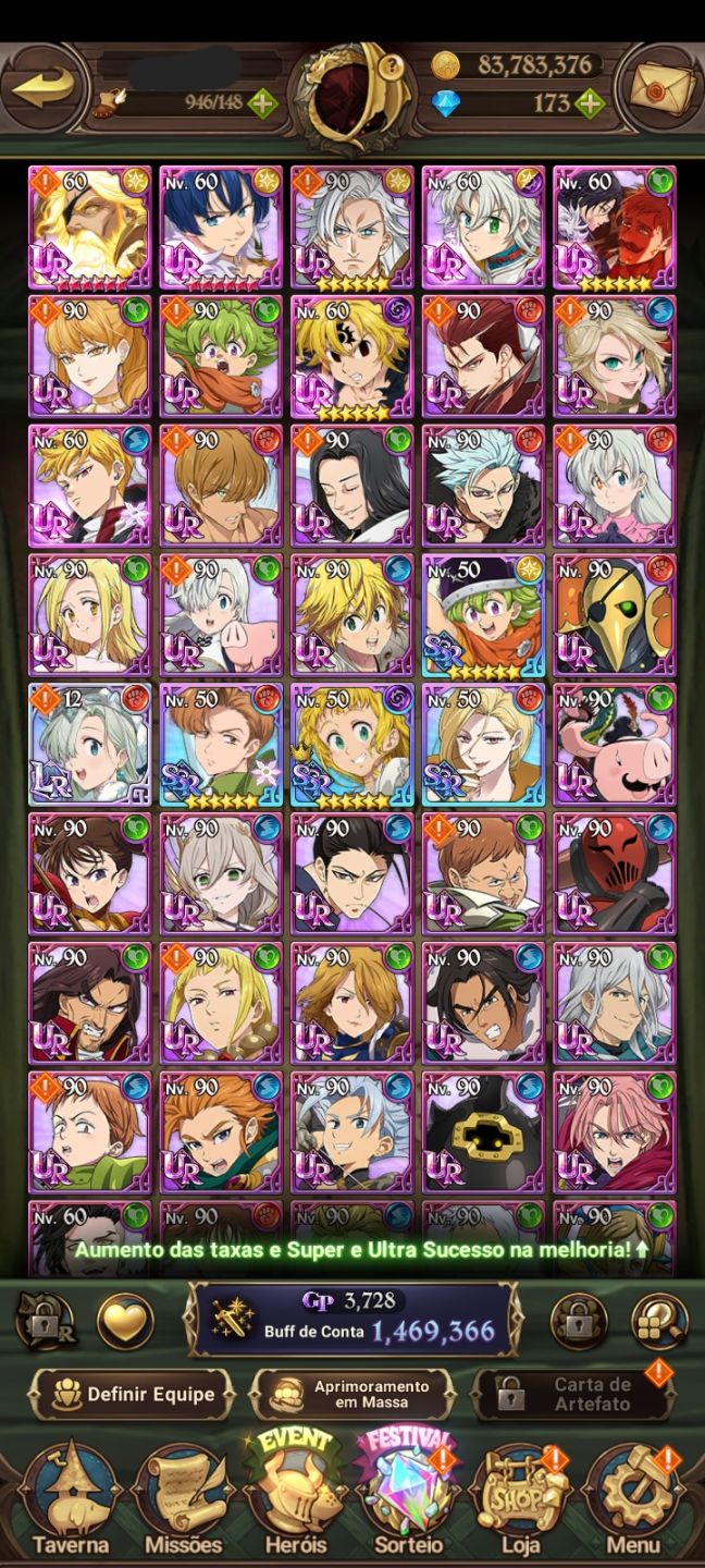 Conta nova de 7ds nivel 29 com novo personagems Odin Superpoderoso!!!
