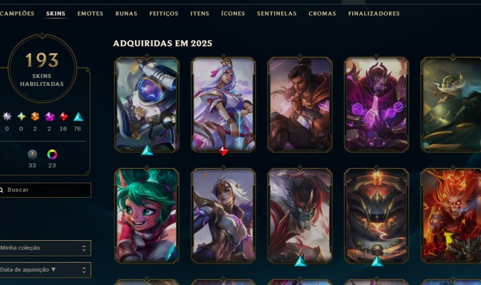 Conta LoL 193 Skins | 2 Ultimates + 2 Míticas + 16 Lendárias | 150K Essências Az