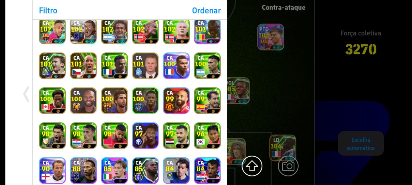 Time effotball mobile forte , força máxima ( 3290 ) , pode aumentar mais .