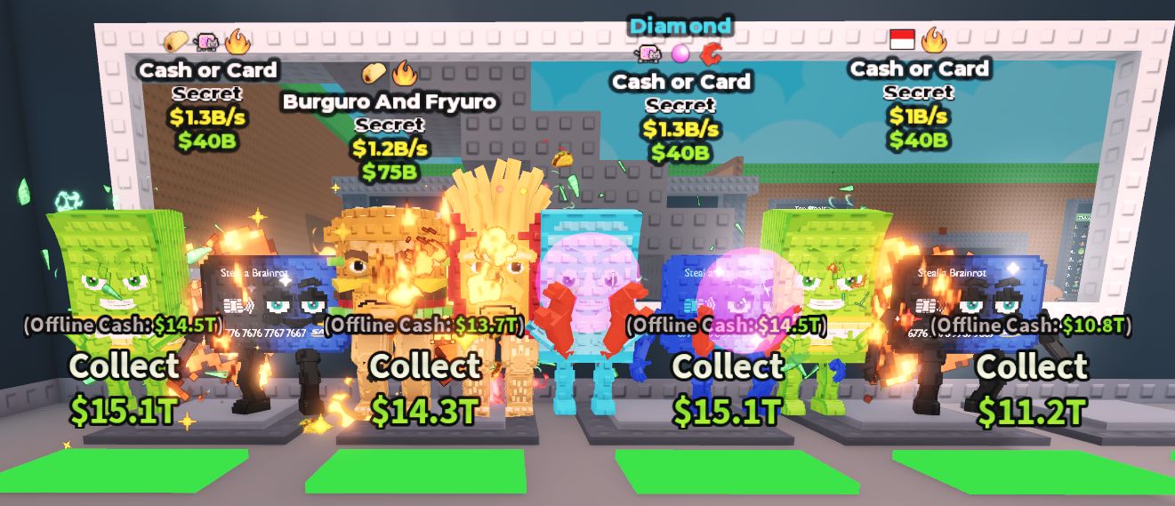 [COMBO] Brainrot - Cash Or Card 1.3B + 1.3B + 1B + Burguro And Fryuro 1.2B/s