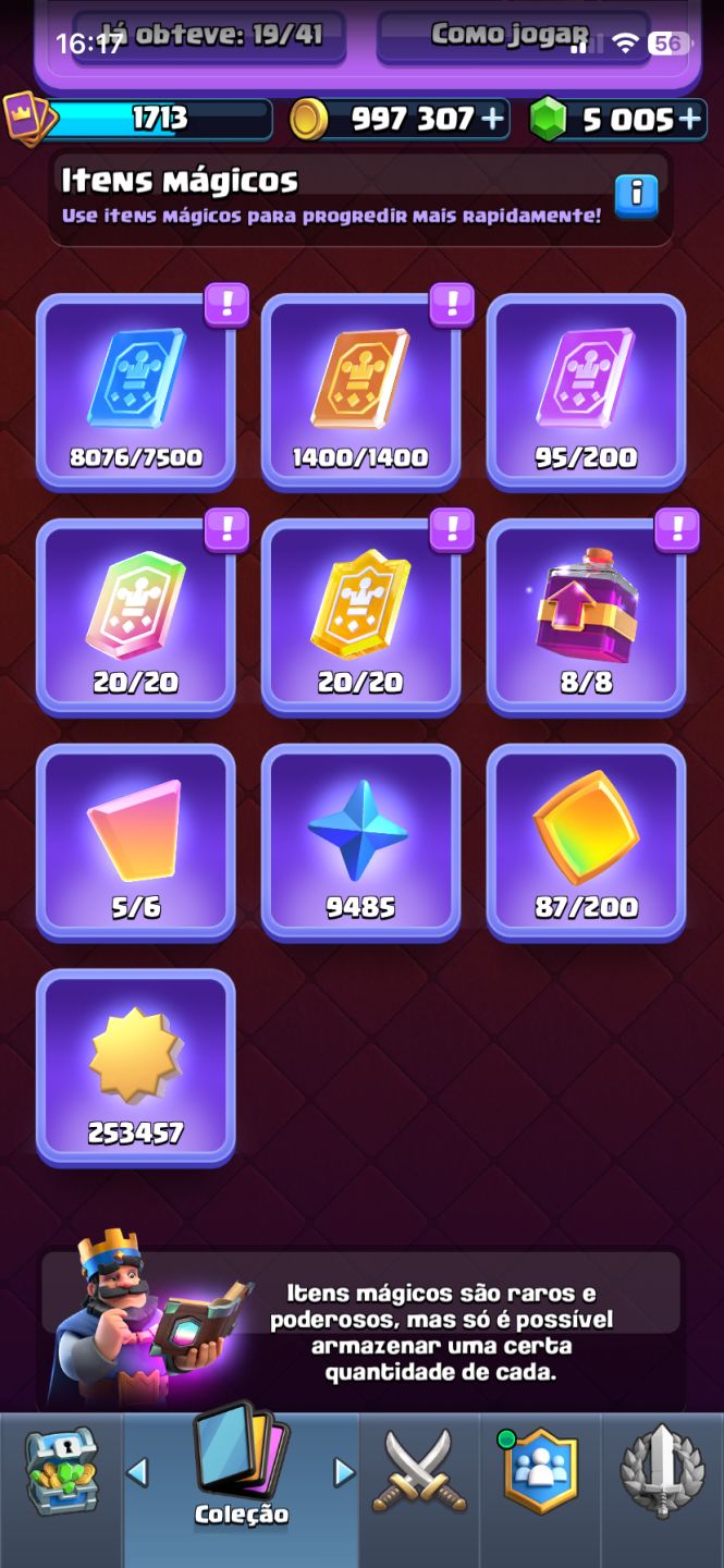 Conta Clash Royale 14K | Rei 73 | Deck Lv.16 | 5K Gemas | 997K Ouro | R$150