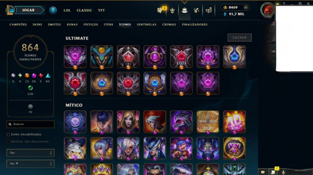 CONTA + 850 SKINS +500 CROMAS + 800 ICONES 500 EMOTES + TROCA DE NICK DISPONIVEL