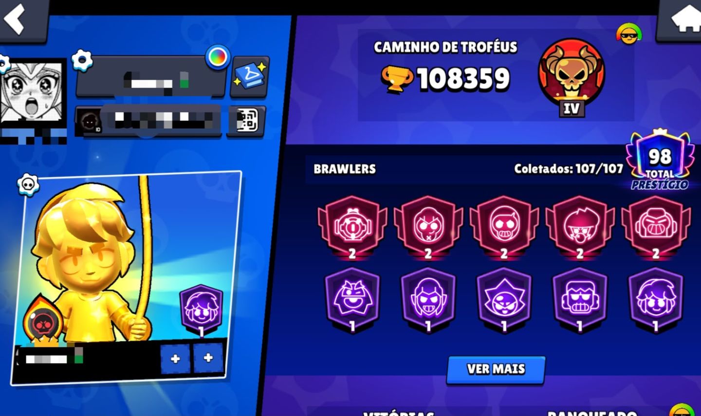 CONTA 108K TROFÉUS | EX-COMPETITIVO | 104 BRAWLERS FULL | TROCA E-MAIL