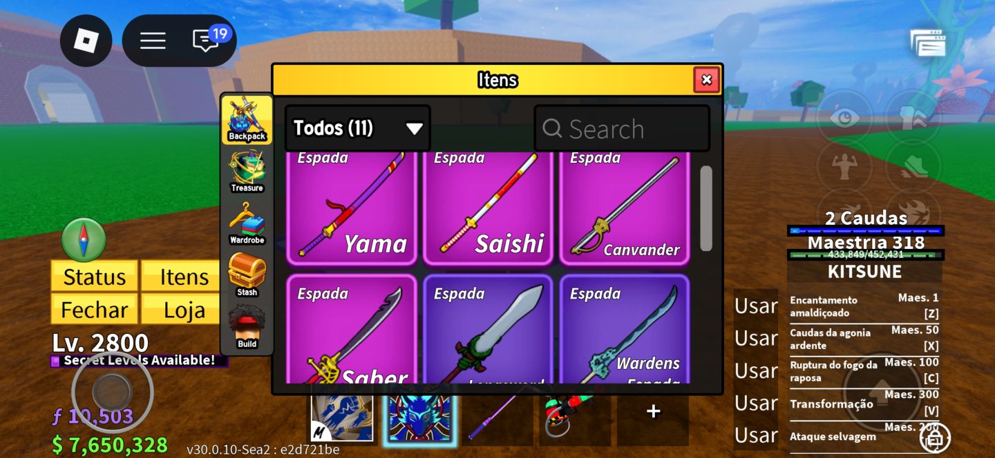 CONTA LVL MAX (2800) + KITSUNE EQUIPADA + SPIRIT/VENOM NO BAÚ