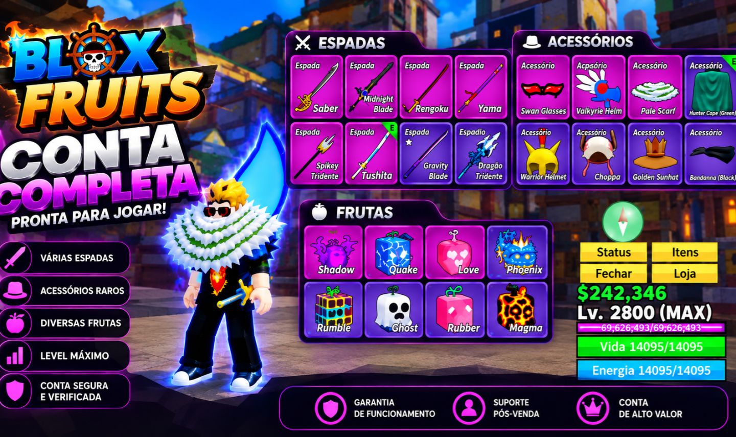 Conta Blox Fruits MAX|Kitsune|Dragon Talon|Tushita LEVEL MÁXIMO SUPER COMPLETA!