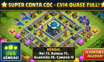 SUPER CONTA CLASH OF CLANS - CV14 quase FULL + 1100 GÊMEAS