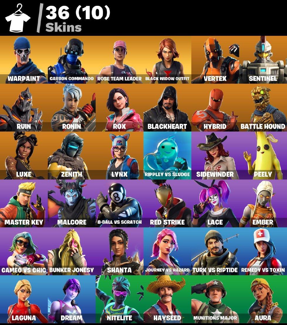 CONTA OG RARA VBUCKS INFITIOS / VIUVA NEGRA RARA / ICONES RAROS / 36SKINS