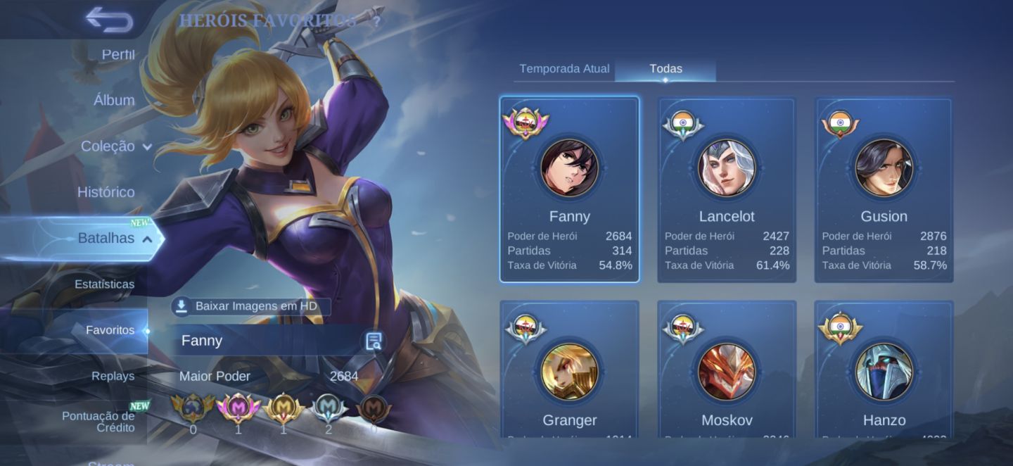 Conta de mobile legends com uma das melhores skins de attack on titan