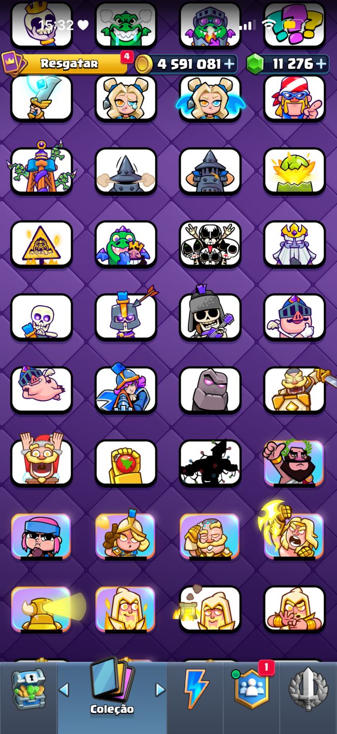CONTA CLASH ROYALE FULL, 256+ EMOTES RARÍSSIMOS, 50 SKINS DE TORRE