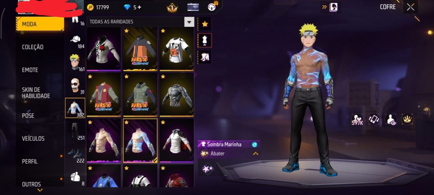 CONTA DE 8 ANOS DE FREE FIRE LVL 68 | NARUTO | +160 EMOTES | PUNHO SOBERANO |