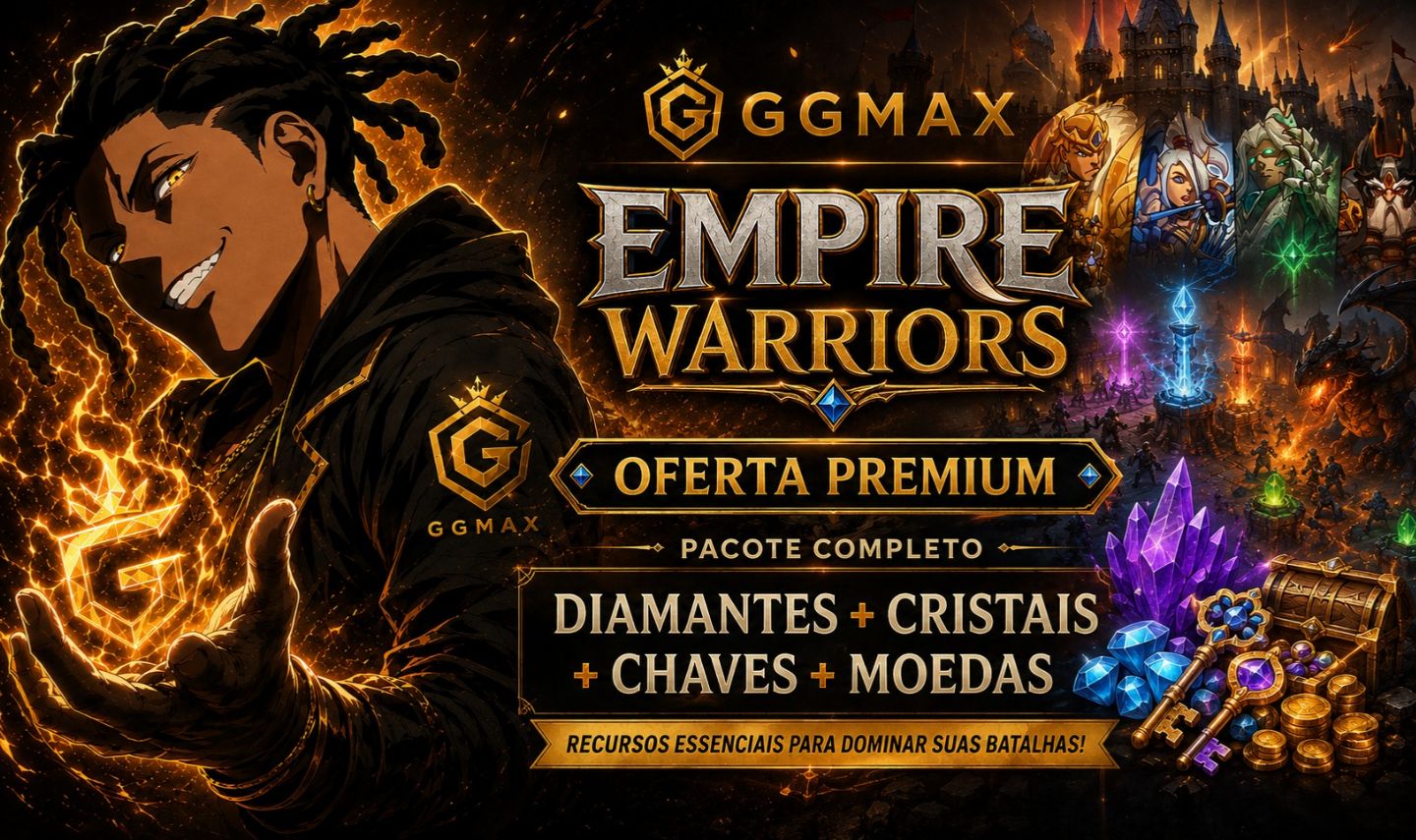 EMPIRE WARRIORS | DIAMANTES + CRISTAIS + CHAVES + MOEDAS | ENTREGA RÁPIDA