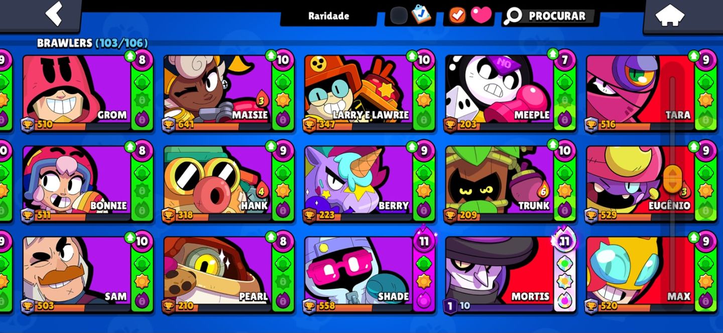 CONTA BRAWSTARS 103 BRAWLERS, 56K DE TROFÉU, 300+ GEMAS, ANTIGA COM SKINS RARAS