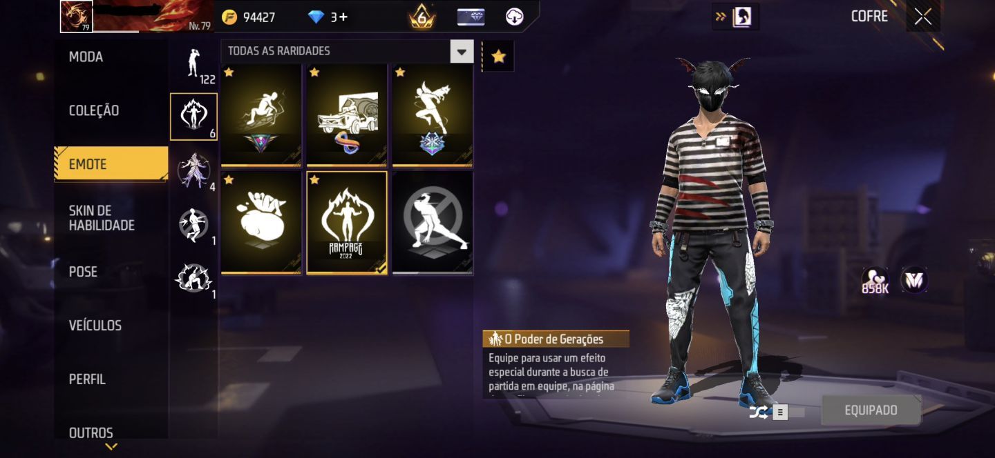 CONTA DE FREE FIRE GEMADA NÍVEL 79 COM ANGELICAL, AVENTUREIRO e COELHÃO