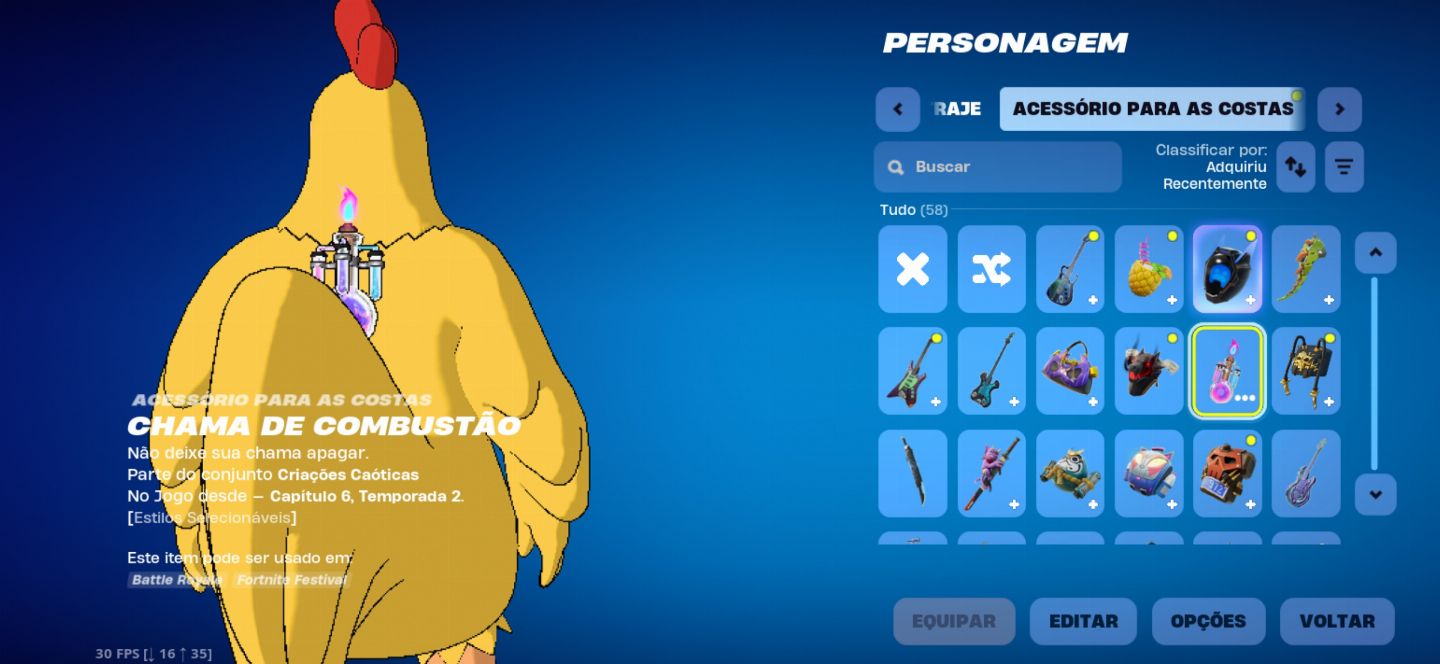 Conta antiga de Fortnite contendo diversas skins raras e itens exclusivos.