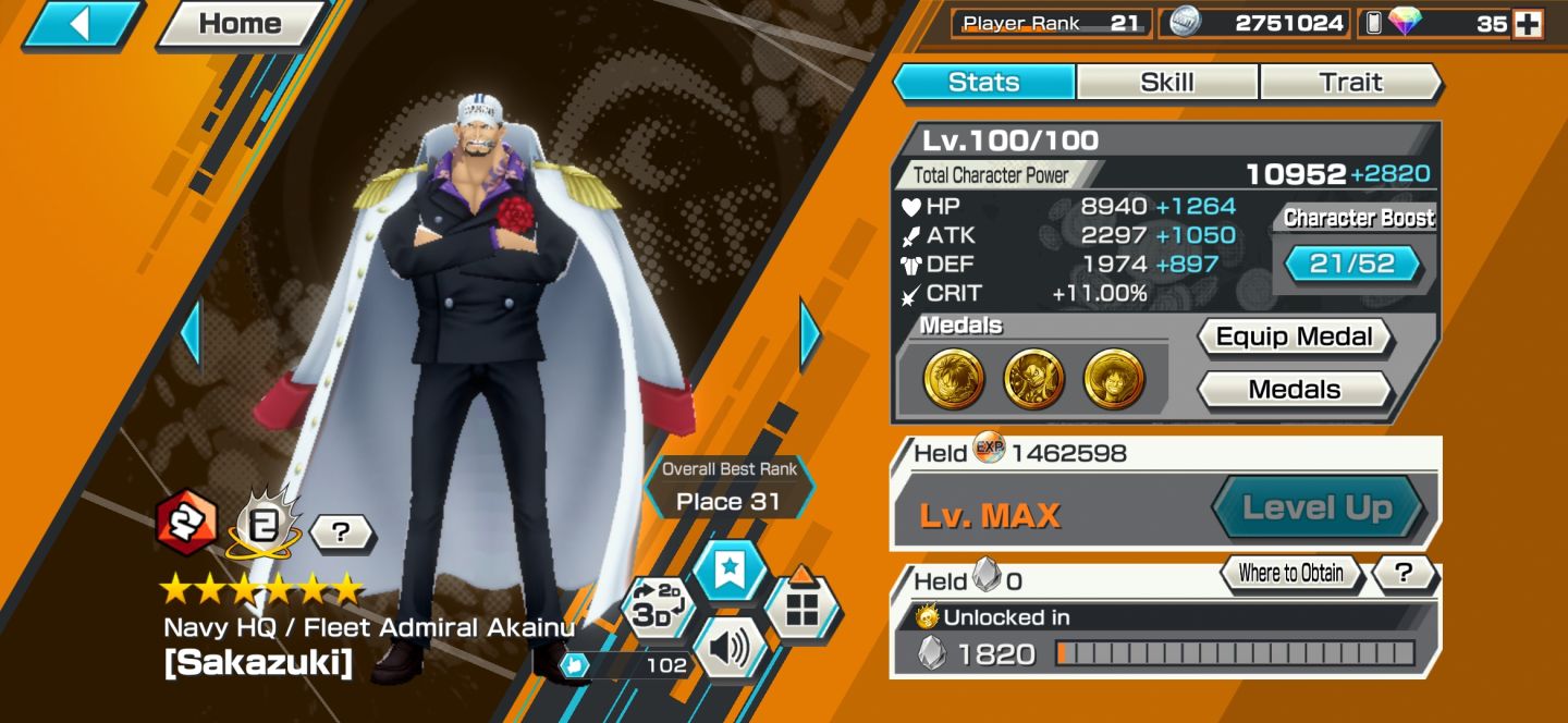 Conta de OPBR| com Akainu e +6 EXTREME
