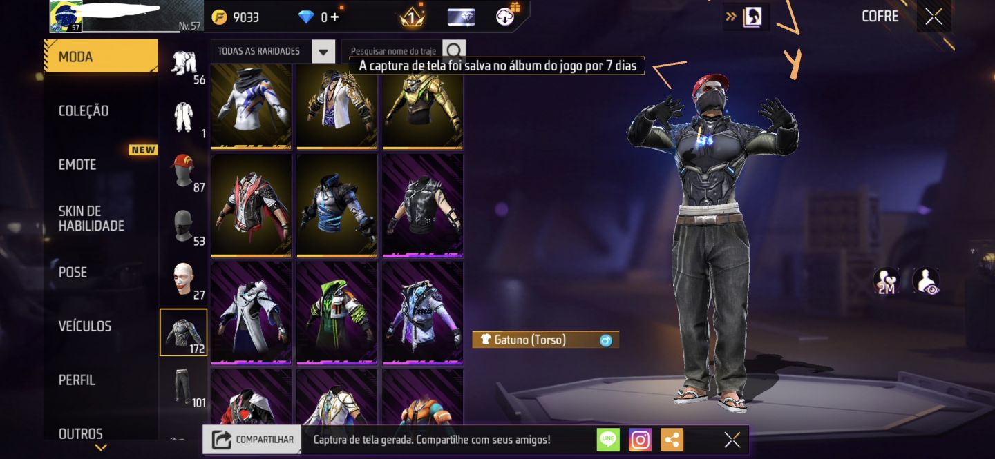 Conta Free Fire Antiga Nível 57 Para Pessoas Exigentes Cheia de Roupas e itens