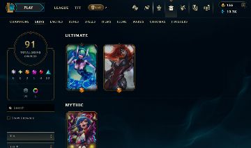 Conta LOL antiga com 91 skins, com ultimate, nível 124, skins legado