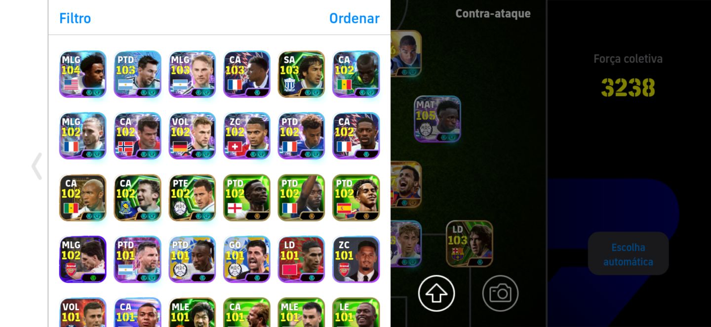 Conta top de efootball mobile com Adriano, Zola e Vini Jr.
