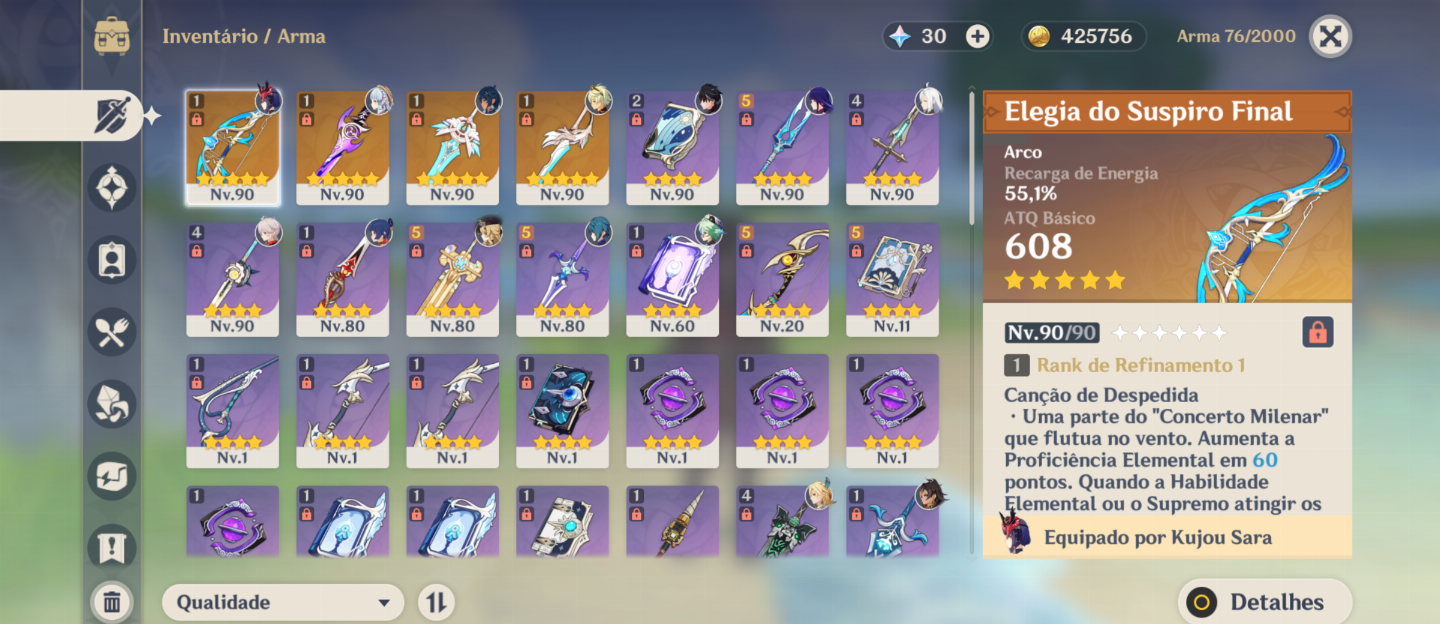 CONTA GENSHIN: WRIOTHESLEY C1 E AYAKA+BISS E SKIN+OUTROS T5 E ARMAS T5