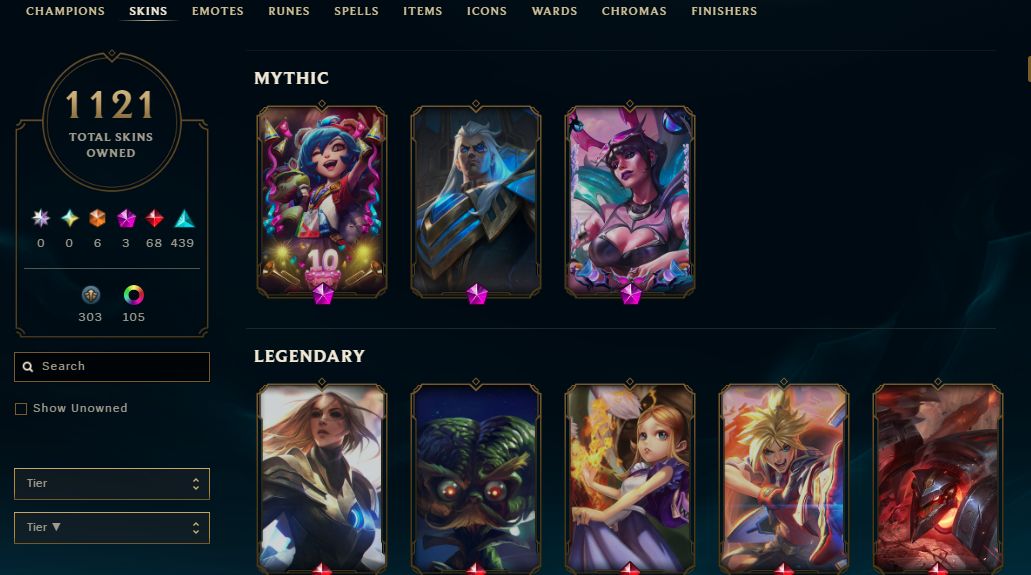 1121 SKINS, 118 CHROMAS - CONTA DE LEAGUE OF LEGENDS