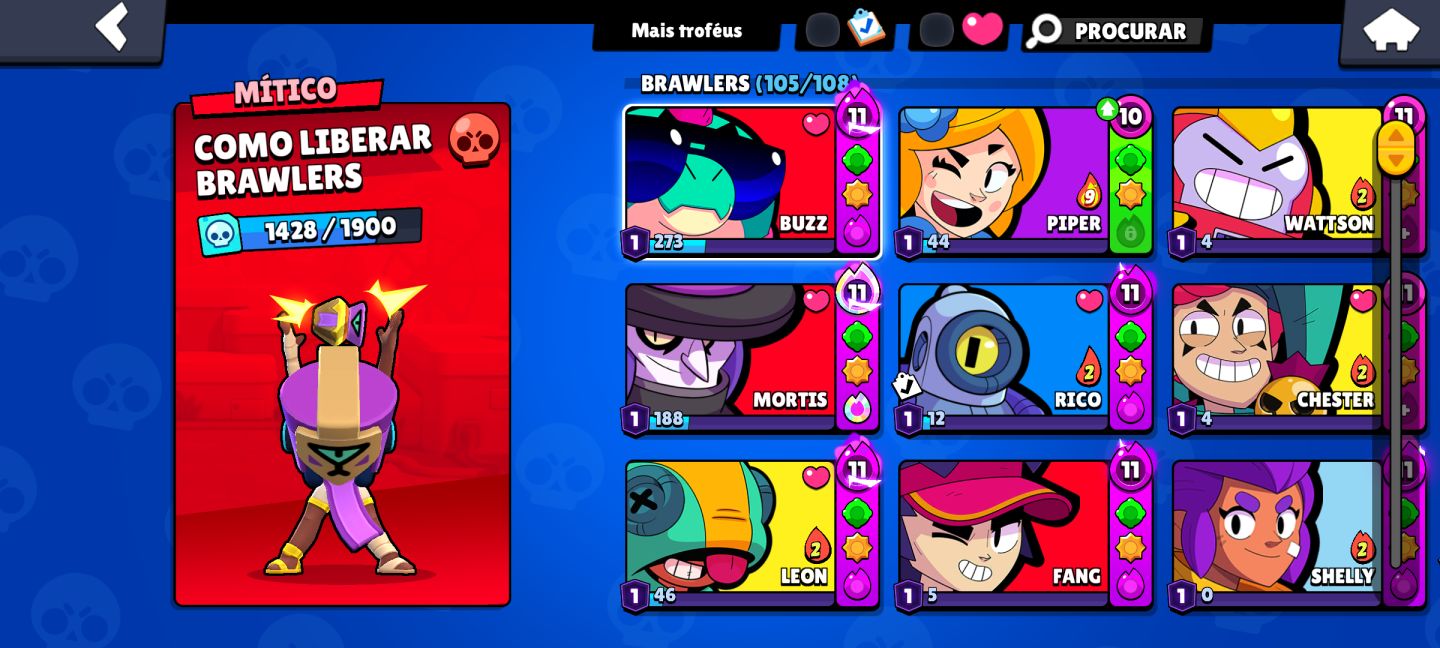 CONTA TOP BRAWL STARS | 44K+ TROFÉUS | 105 BRAWLERS | 19 Nível Máximo 11