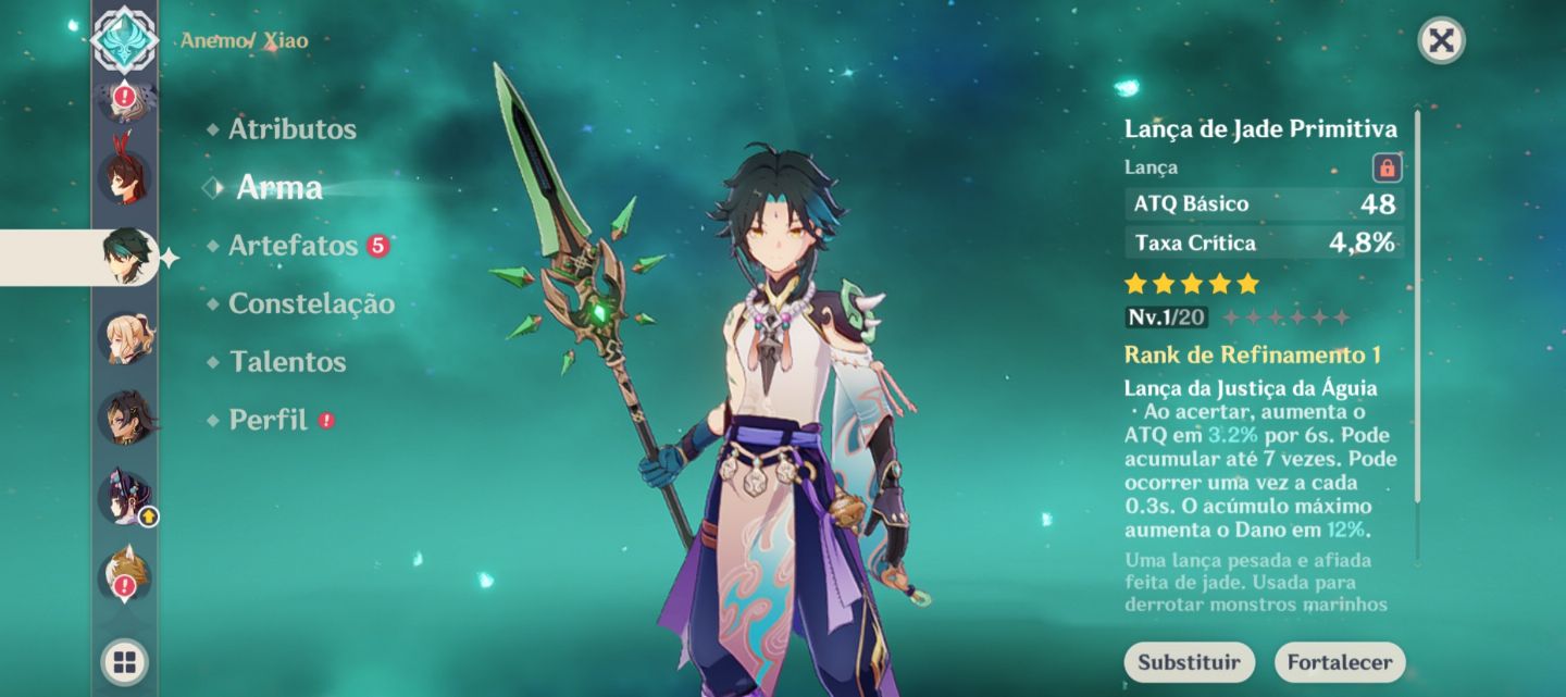 Conta genshin 7 T5 limitado + 3 armas T5 limitada