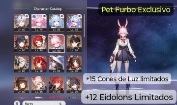 Conta c/ 33 personagens t5 + vários eidolons, Pet Exclusivo, +15 Cone de Luz e +