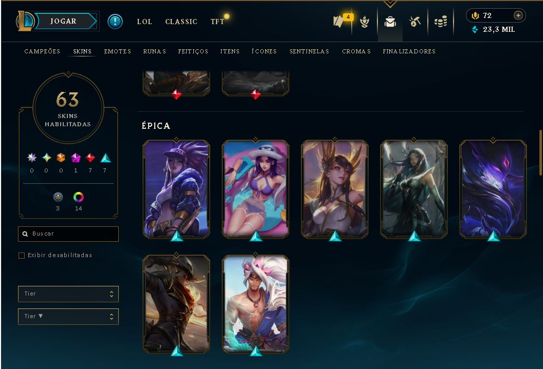 Conta de Lol com skins raras, Miss Fortune, Yasuo, Irelia, Akali, Jinx e Veigar