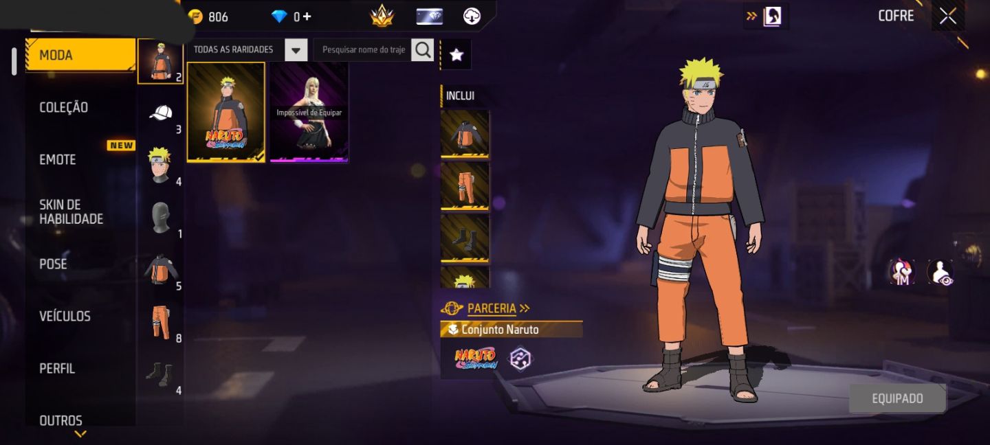 CONTA FF NIVEL 23 + SKIN DO NARUTO + BIO DE BATALHA + GELO + MOCHILA SHURIKEN