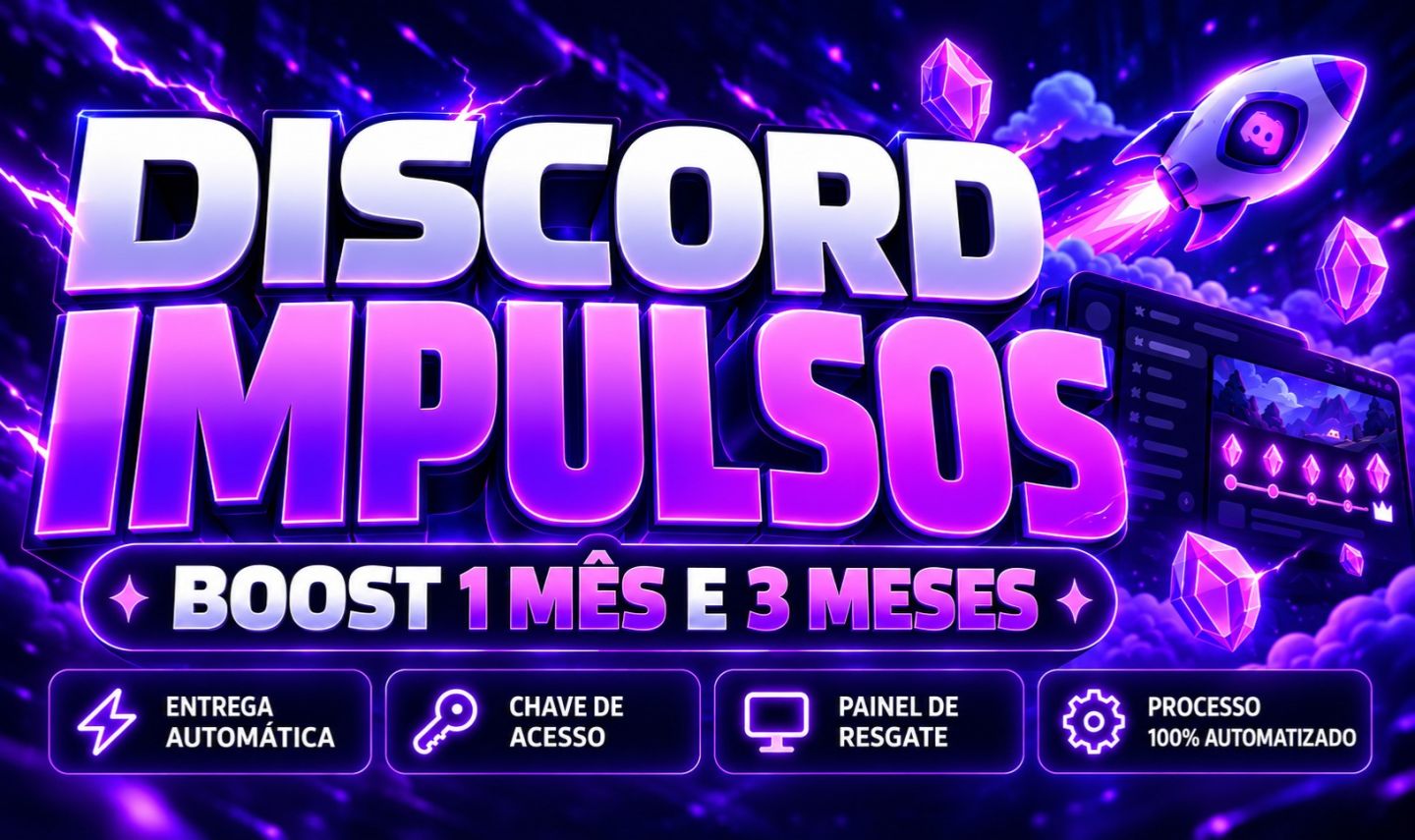 ENTREGA AUTOMÁTICA | DISCORD NITRO + IMPULSOS + BOOST | 1 MÊS E 3 MESES