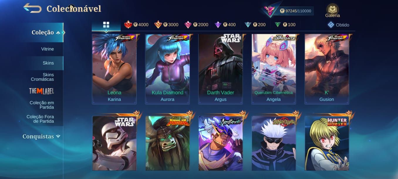 VALOR A NEGOCIAR Conta MLBB Todos os Heróis e várias skins.