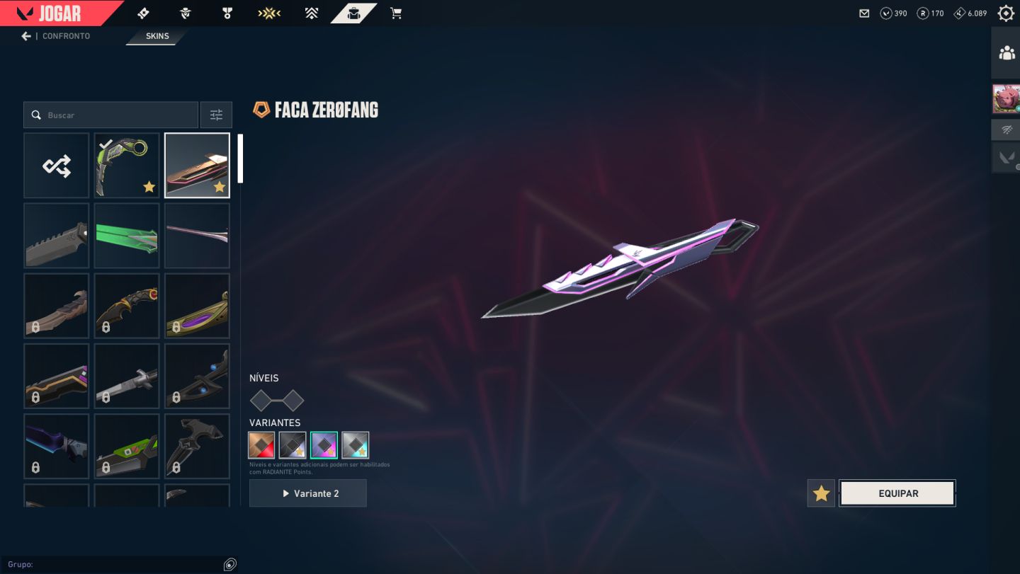 CONTA ASCENDENTE COM FACA KARAMBIT RGX E ZEROFANG, 2 VANDAL E 2 PHANTOM