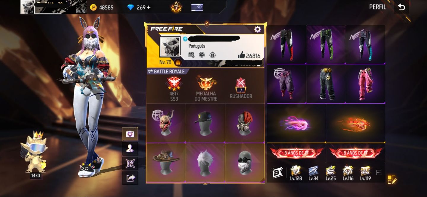 Conta free fire com primeiro segundo terceiro setimo passe bandeirao angelical