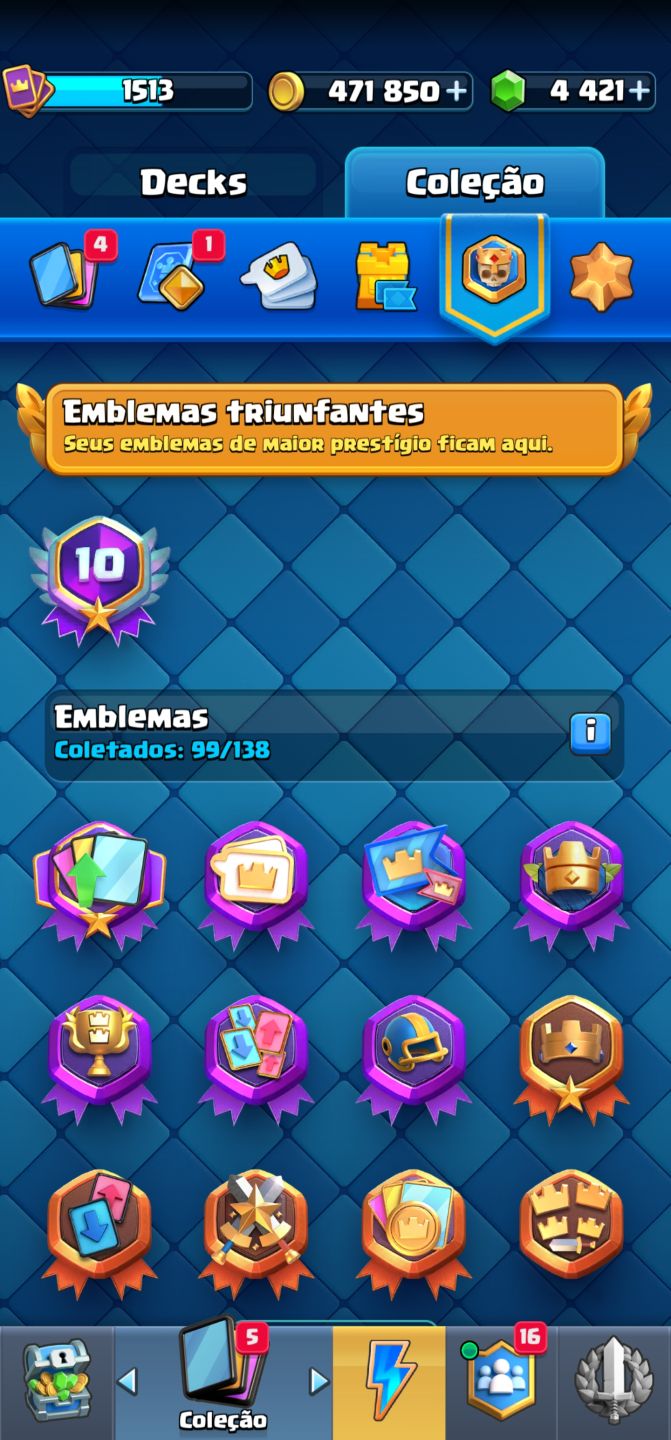 CONTA CLASH ROYALE NÍVEL 15 | 13.095 TROFÉUS | 4.400+ GEMAS | DECKS NÍVEL MÁ